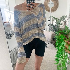 NWT Roxy Blue & Cream Striped Slouchy Knit Pullover Sweater XL
